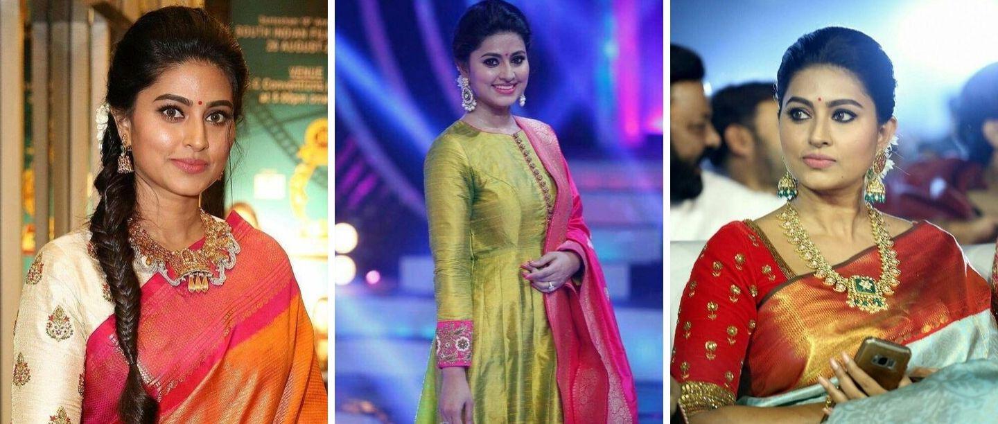 பாரம்பரிய ஆடைகளிடம்   உங்களை ஈர்க்கும்  ஸ்னேஹாவின் 11 அசத்தலான  தோற்றங்கள்!